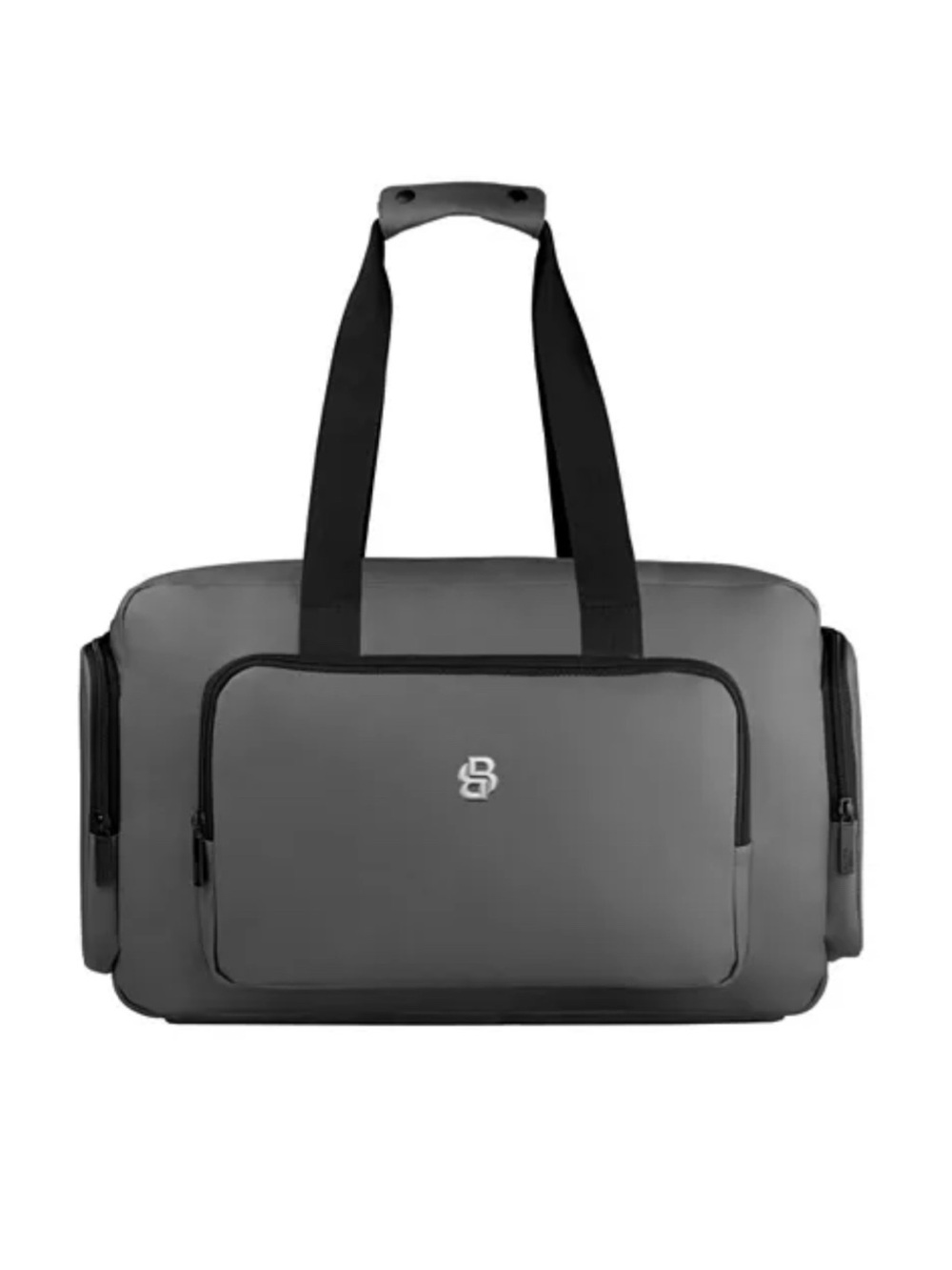 Authentic Hugo Boss Gray Duffel Travel Bag with Front Compartment & Black Straps